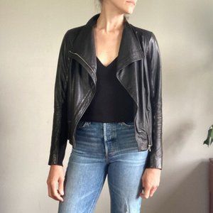 Trouve black leather moto jacket with flap collar and silver hardware - sz S